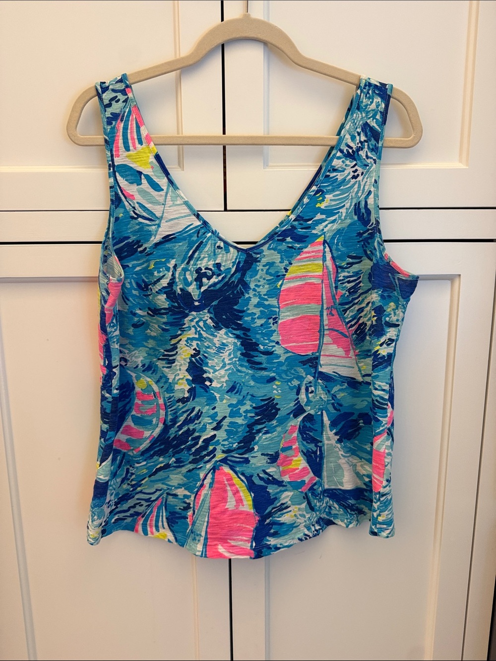 Lilly Pulitzer Blue Sailboat Print Tank Swim Top